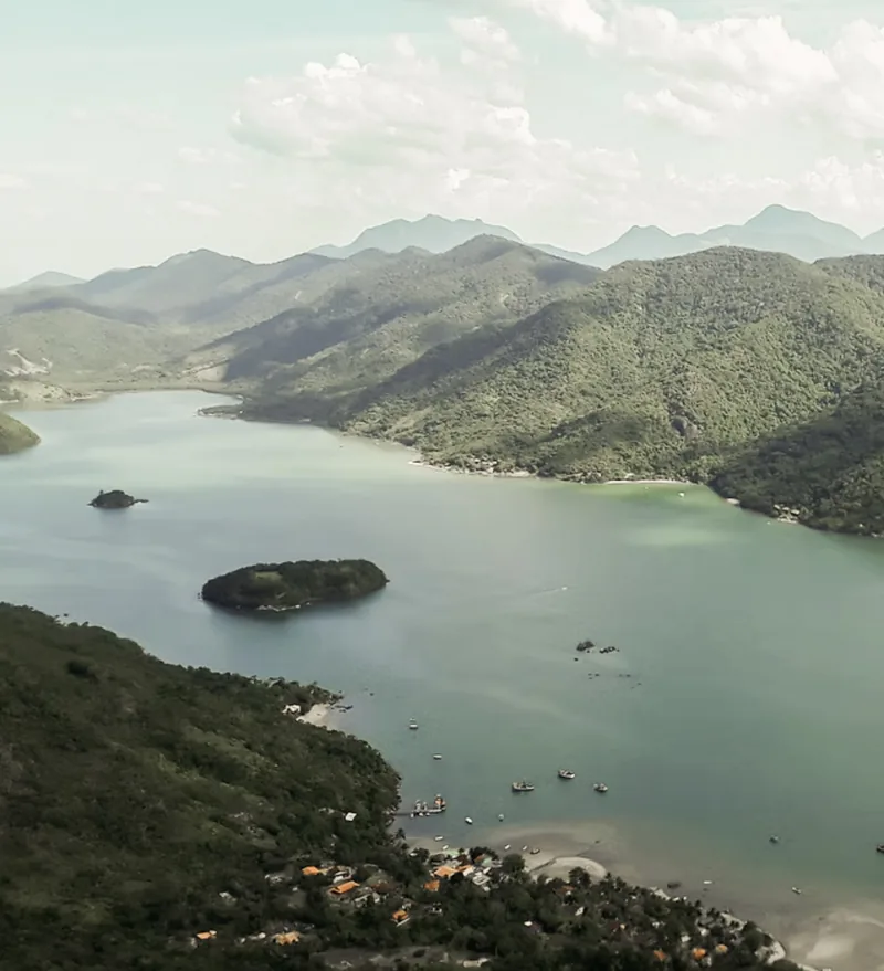 The still water of Saco do Mamangua between the mountains